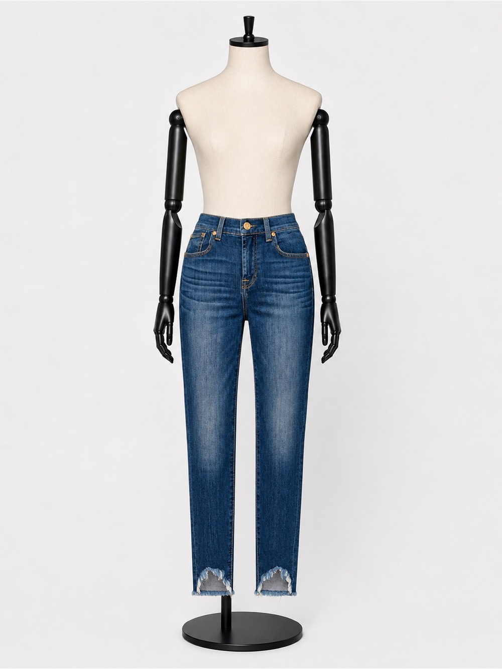 7 For All Mankind Distressed Hem Cropped Blue Jeans
